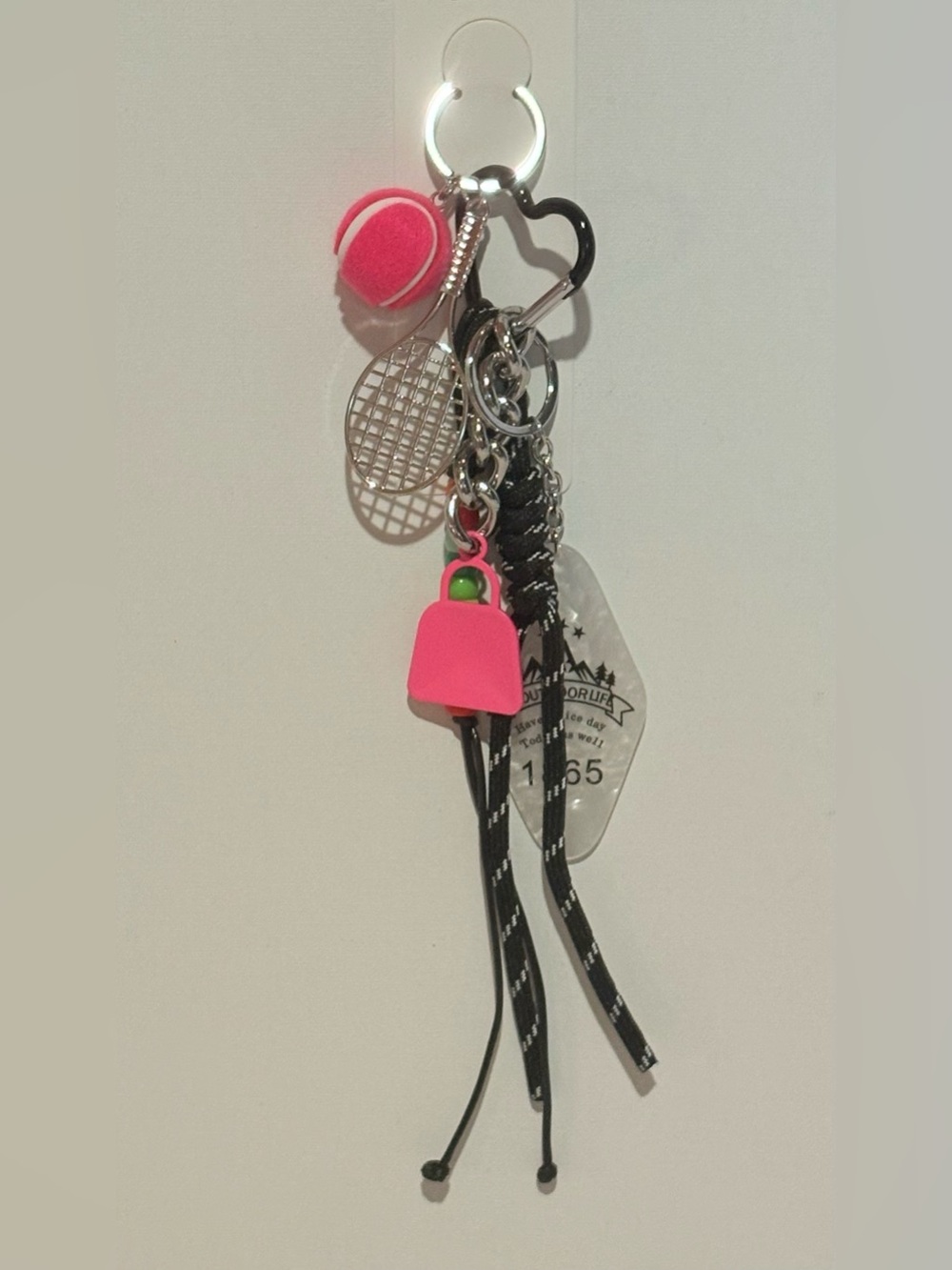 Outdoor Life Pink Tennis Charm Keychain/Bag Charm w/Metallic Accents